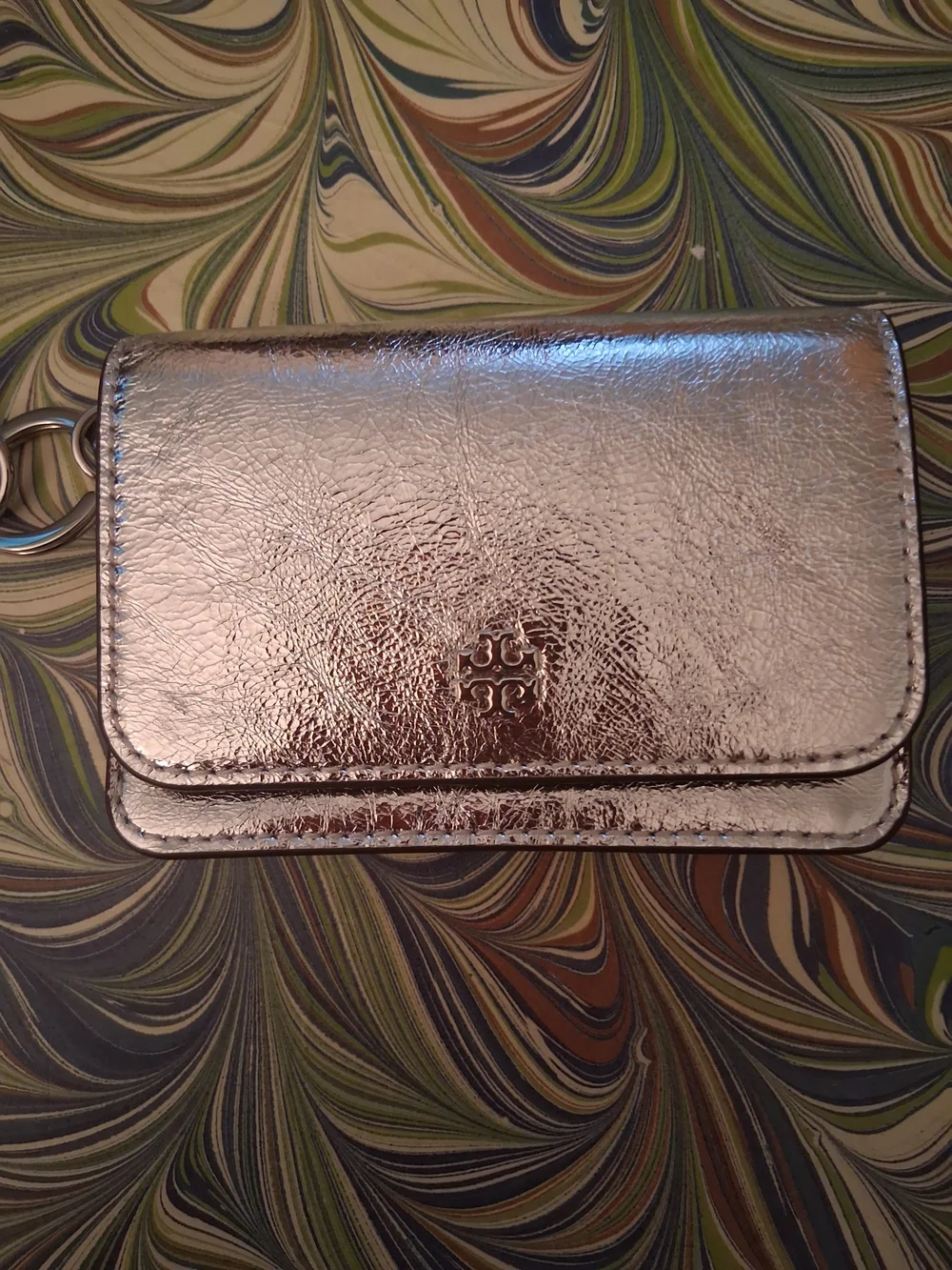 TORY BURCH Metallic Silver Key Pouch Card Holder NWT